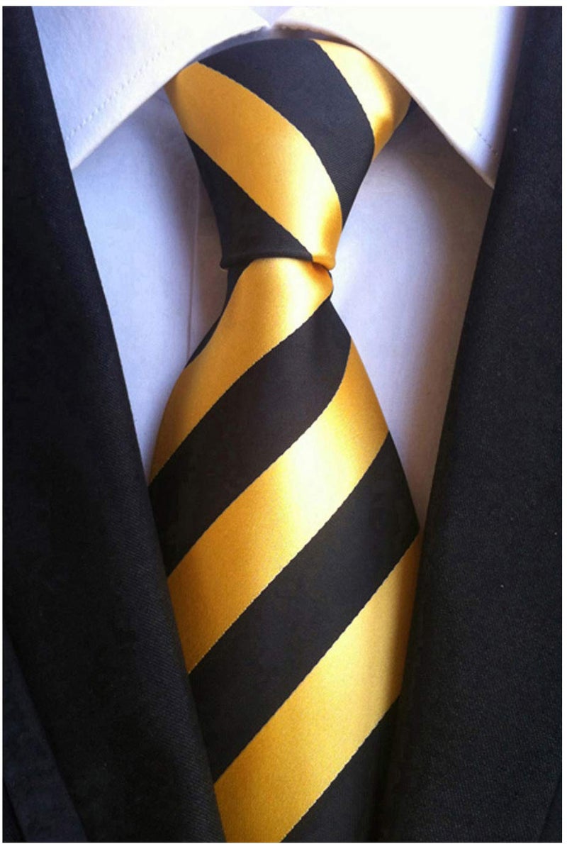 Elfeves Men's Modern Striped Patterned Formal Ties College Daily Woven Neckties (One Size, Golden Black) - Image 2